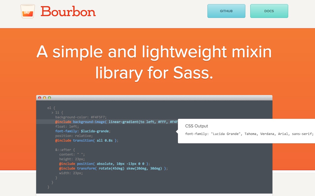 Bourbon – A simple and lightweight mixin library for Sass