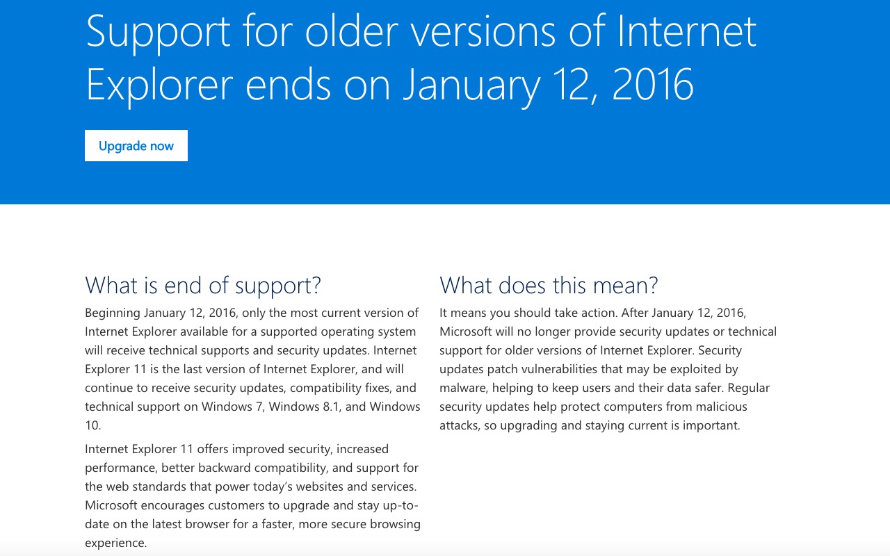 Time to let go and move on …Support for older versions of Internet Explorer ends