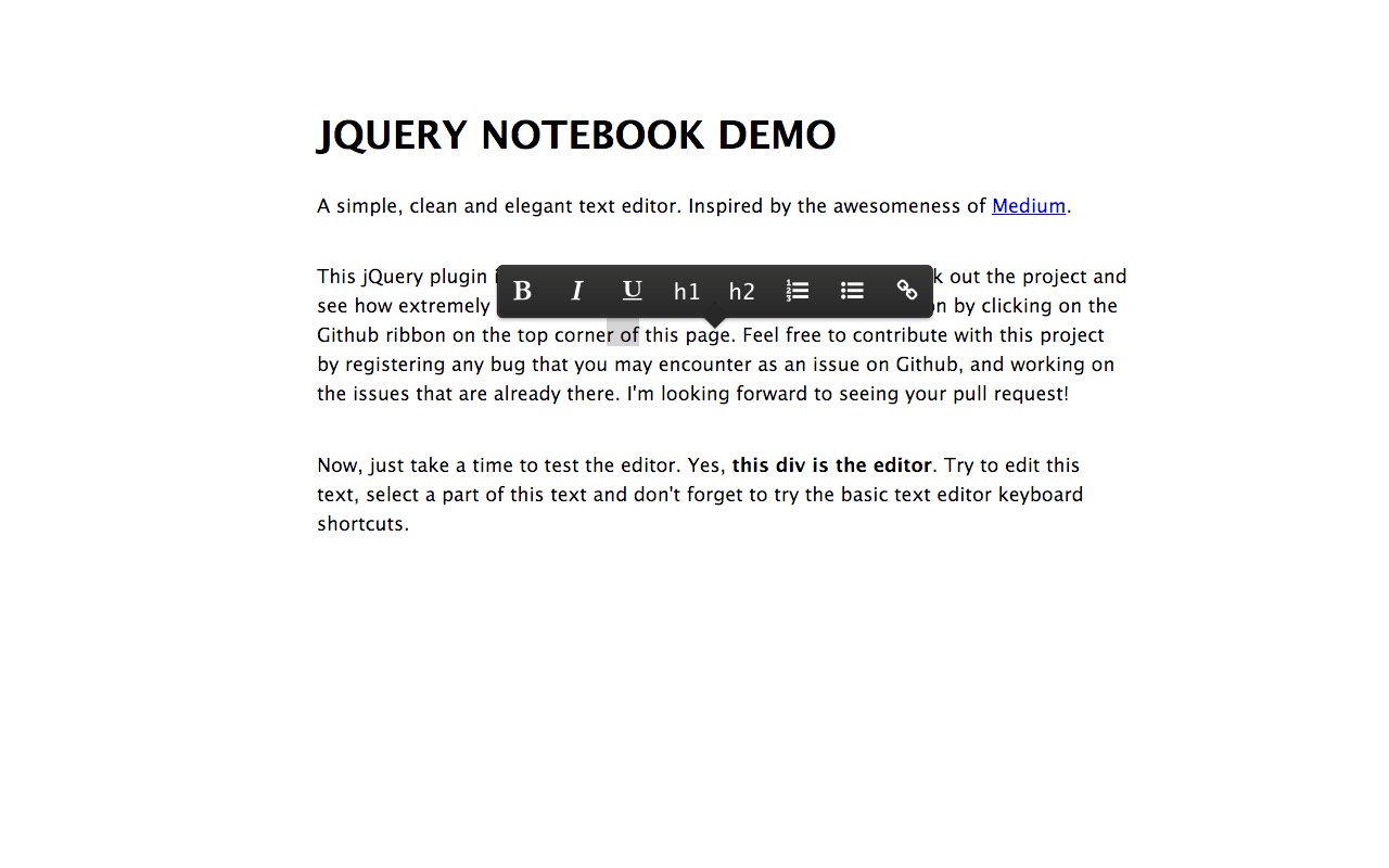 Inline editing / WYSIWYG editing with jQuery-Notebook