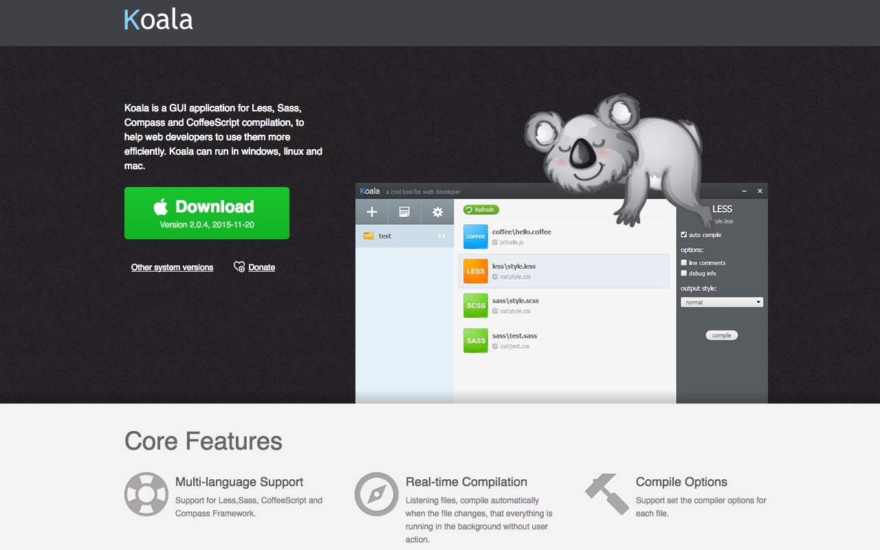 Use a Koala to compile Less, Sass, Compass and CoffeeScript